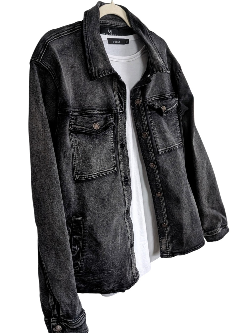 Urban Daizy Acid Wash Black Denim Jacket Oversized Shacket, MED., Fits L/XL